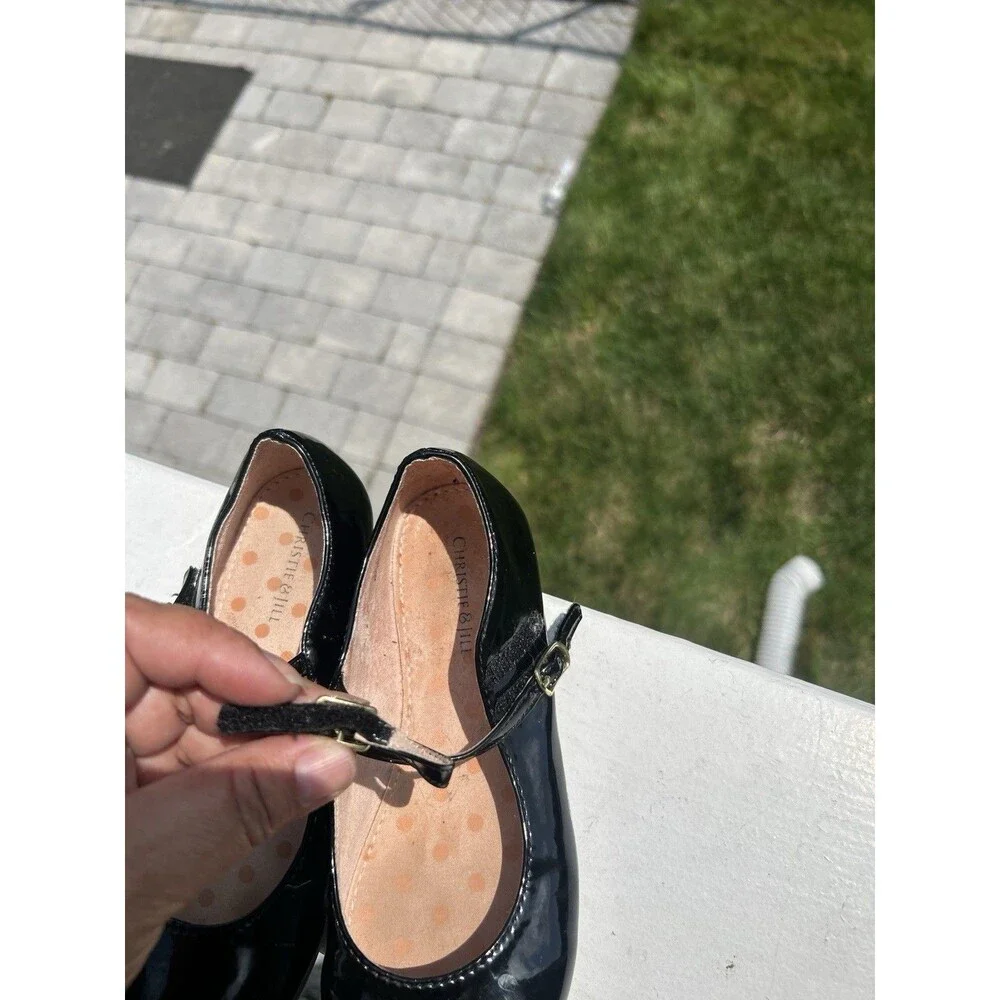 Christie & Jill Girls Black Patent Mary Jane Shoes Size 1 Double Strap
